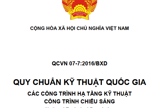 QCVN 07-7:2016/BXD Quy chuẩn Kỹ thuật Quốc gia về Các công trình hạ tầng kỹ thuật – Công trình chiếu sáng