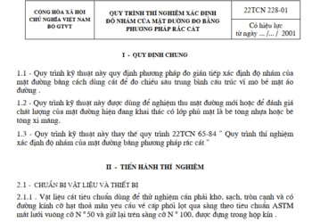 22TCN 228-01 QUY TRÌNH THÍ NGHIỆM XÁC ĐỊNH ĐỘ NHÁM CỦA MẶT ĐƯỜNG ĐO BẰNG PHƯƠNG PHÁP RẮC CÁT