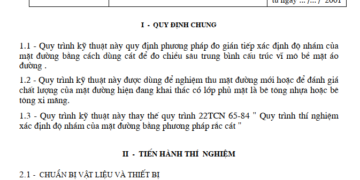 22TCN 228-01 QUY TRÌNH THÍ NGHIỆM XÁC ĐỊNH ĐỘ NHÁM CỦA MẶT ĐƯỜNG ĐO BẰNG PHƯƠNG PHÁP RẮC CÁT