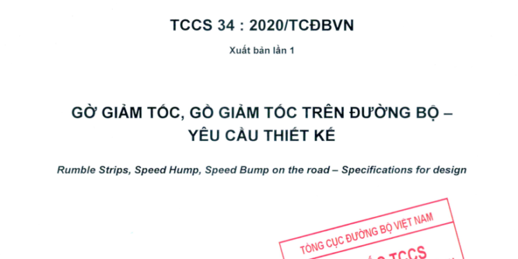 TCCS 34:2020/TCĐBVN: Tiêu chuẩn cơ sở gờ giảm tốc, gồ giảm tốc trên đường bộ – Yêu cầu thiết kế